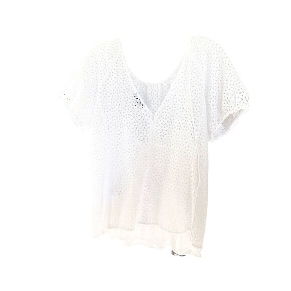 J. Crew White Cotton Eyelet Back V Neck Puff Sleeve Sz 8 - Picture 11 of 12